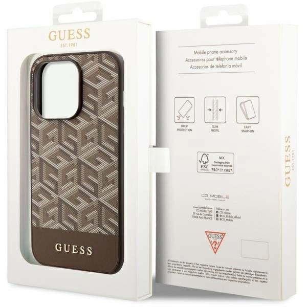 Etui Guess GCube Stripes MagSafe na iPhone 14 Pro - brązowe
