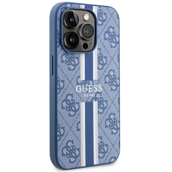 Etui Guess 4G Printed Stripes MagSafe na iPhone 14 Pro - niebieskie