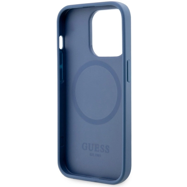 Etui Guess 4G Printed Stripes MagSafe na iPhone 14 Pro - niebieskie