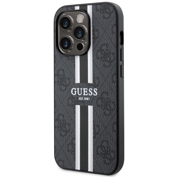 Etui Guess 4G Printed Stripes MagSafe na iPhone 14 Pro - czarne