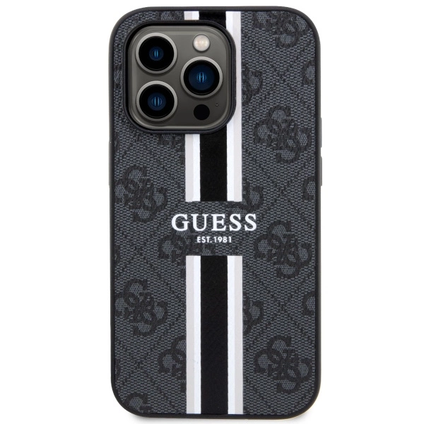 Etui Guess 4G Printed Stripes MagSafe na iPhone 14 Pro - czarne