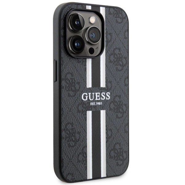 Etui Guess 4G Printed Stripes MagSafe na iPhone 14 Pro - czarne