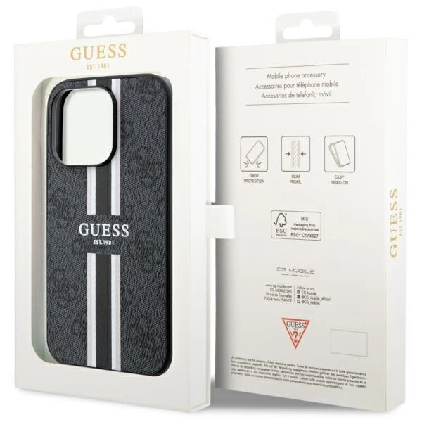 Etui Guess 4G Printed Stripes MagSafe na iPhone 14 Pro - czarne