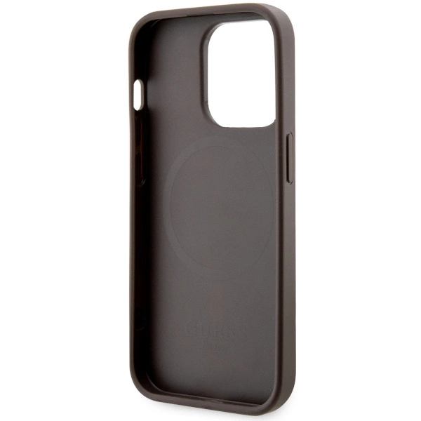 Etui Guess 4G Printed Stripes MagSafe na iPhone 14 Pro - brązowe