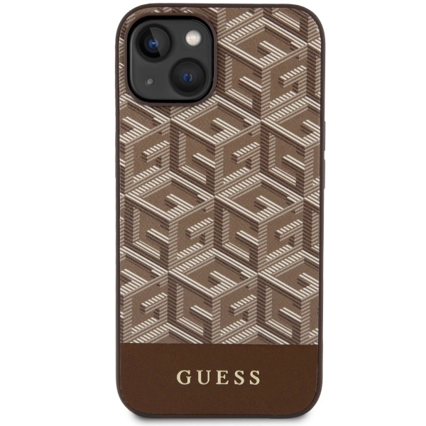 Etui Guess GCube Stripes MagSafe na iPhone 14 Plus - brązowe