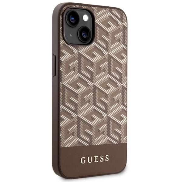 Etui Guess GCube Stripes MagSafe na iPhone 14 Plus - brązowe