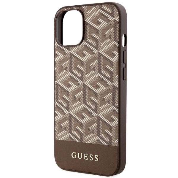 Etui Guess GCube Stripes MagSafe na iPhone 14 Plus - brązowe
