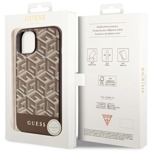 Etui Guess GCube Stripes MagSafe na iPhone 14 Plus - brązowe