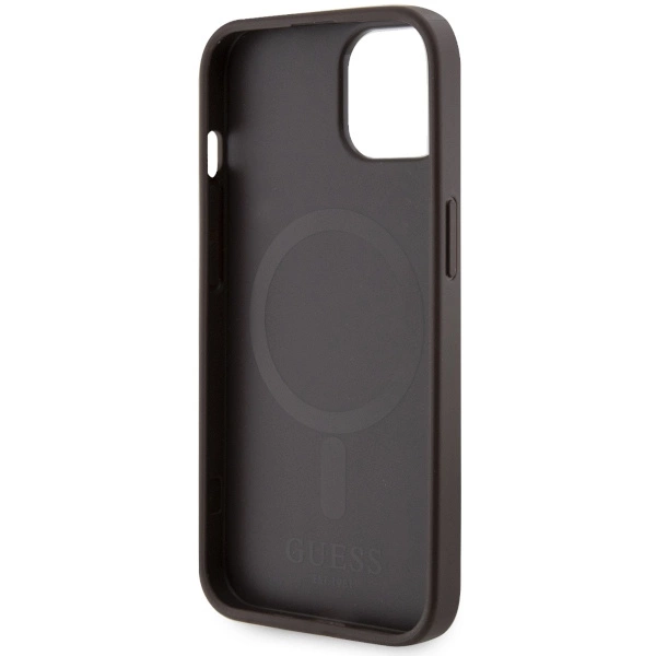 Etui Guess 4G Printed Stripes MagSafe na iPhone 14 Plus - brązowe