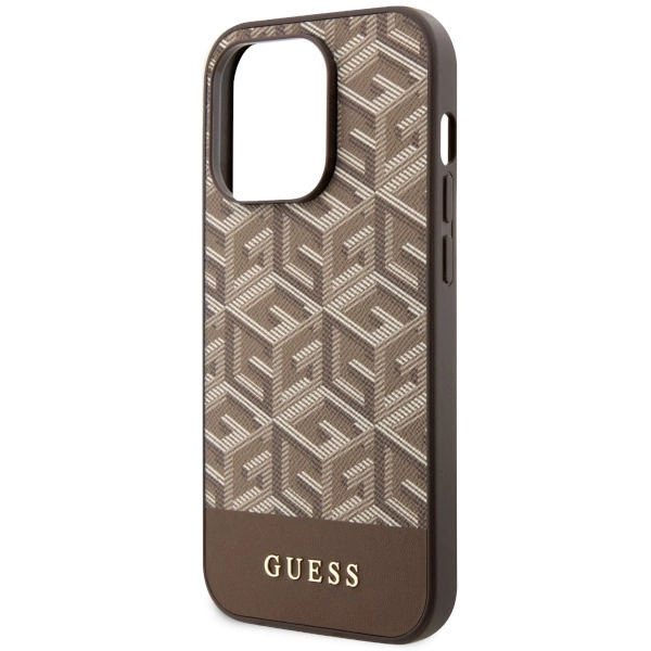 Etui Guess GCube Stripes MagSafe na iPhone 14 Pro Max - brązowe