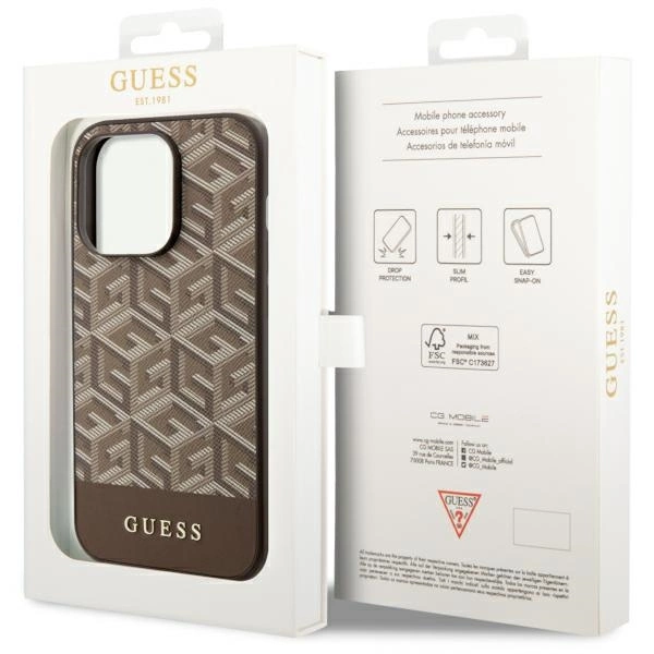 Etui Guess GCube Stripes MagSafe na iPhone 14 Pro Max - brązowe