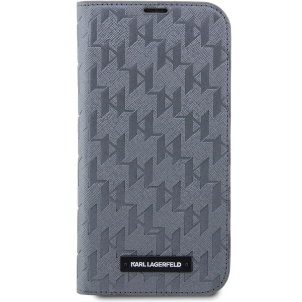 Etui Karl Lagerfeld Saffiano Monogram na iPhone 14 - srebrne