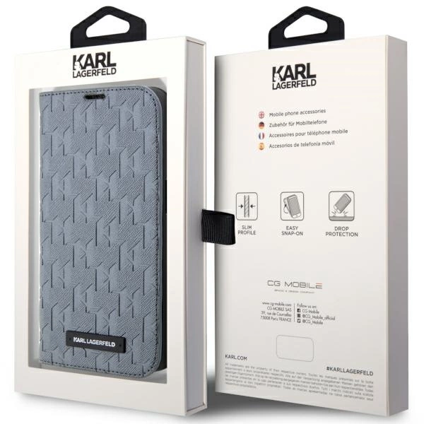 Etui Karl Lagerfeld Saffiano Monogram na iPhone 14 - srebrne