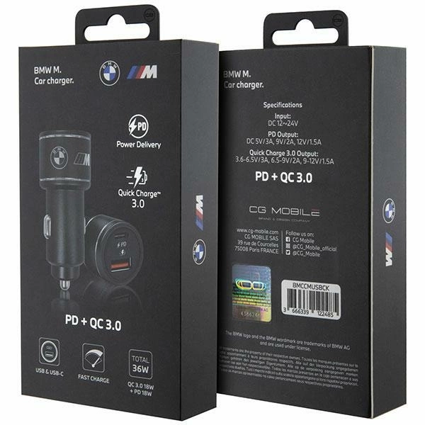 Ładowarka samochodowa BMW M Edition PD QC 3.0 20W Fast Charge - czarne