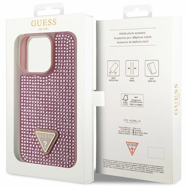 Etui Guess Rhinestone Triangle na iPhone 14 Pro - różowe