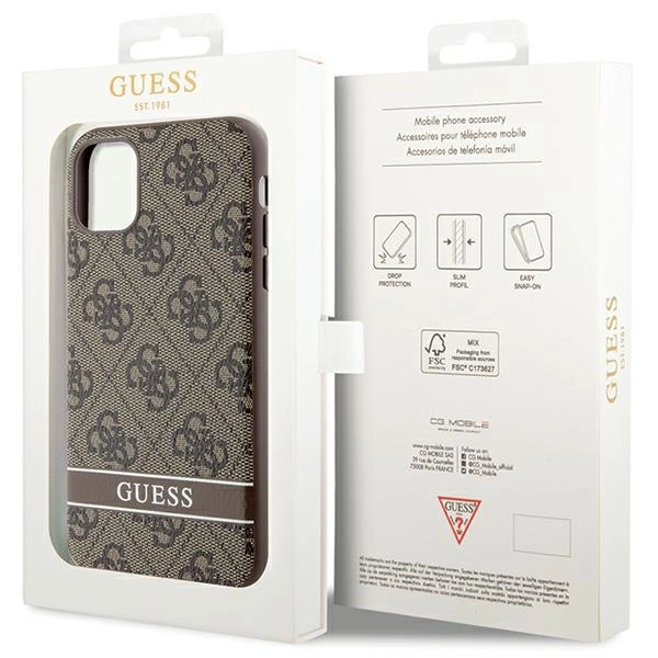 Etui Guess 4G Stripes na iPhone 11 / Xr - brązowe