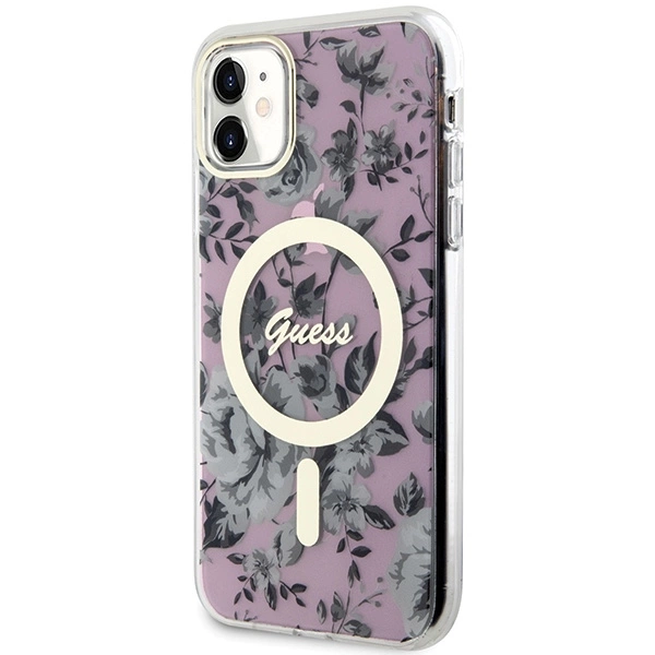 Etui Guess Flower MagSafe na iPhone 11 / Xr - różowe