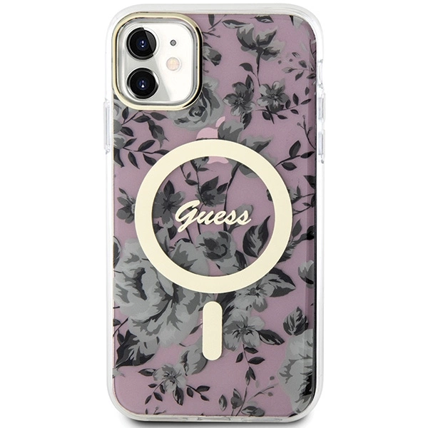 Etui Guess Flower MagSafe na iPhone 11 / Xr - różowe