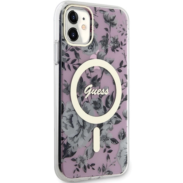 Etui Guess Flower MagSafe na iPhone 11 / Xr - różowe