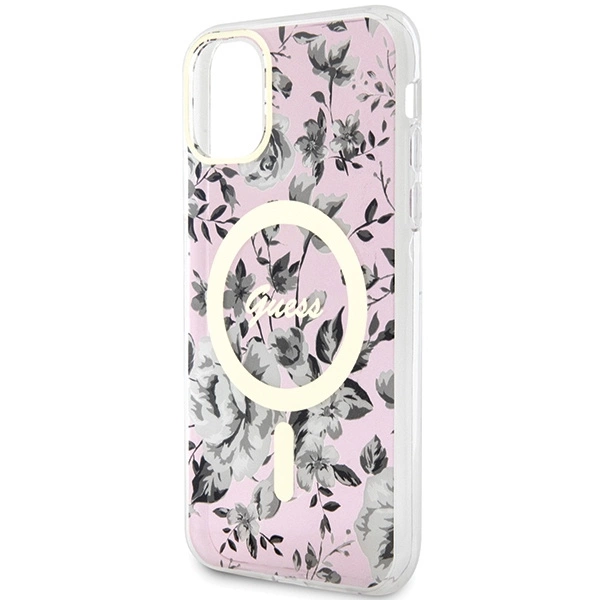Etui Guess Flower MagSafe na iPhone 11 / Xr - różowe