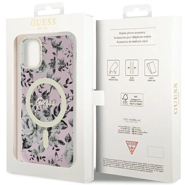 Etui Guess Flower MagSafe na iPhone 11 / Xr - różowe