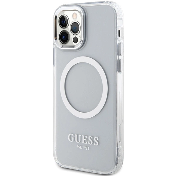 Etui Guess Metal Outline Magsafe na iPhone 12 / iPhone 12 Pro - srebrne