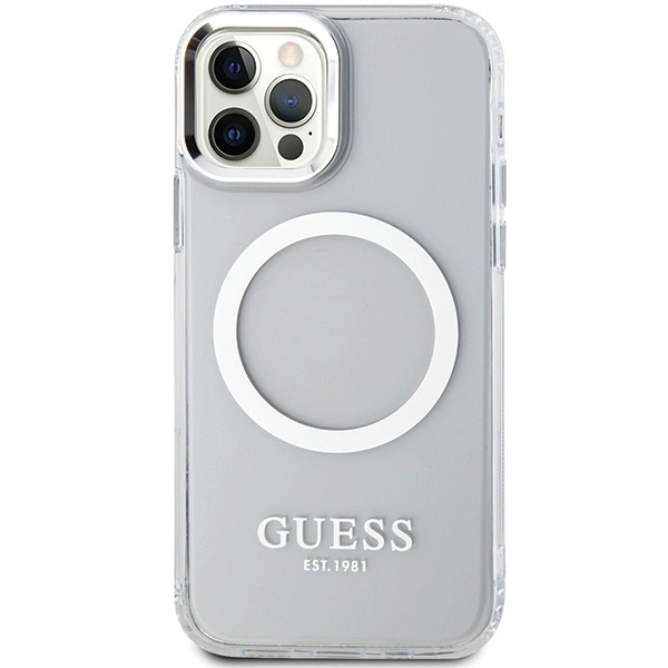 Etui Guess Metal Outline Magsafe na iPhone 12 / iPhone 12 Pro - srebrne
