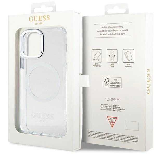 Etui Guess Metal Outline Magsafe na iPhone 12 / iPhone 12 Pro - srebrne