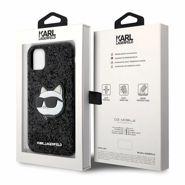 Etui Karl Lagerfeld Glitter Choupette Patch na iPhone 11 / Xr - czarne