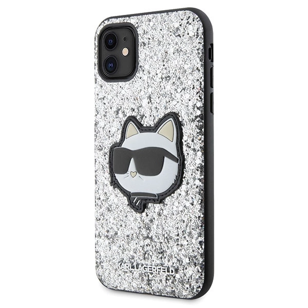 Etui Karl Lagerfeld Glitter Choupette Patch na iPhone 11 / Xr - srebrne