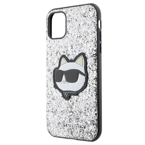 Etui Karl Lagerfeld Glitter Choupette Patch na iPhone 11 / Xr - srebrne