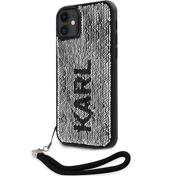 Etui Karl Lagerfeld Sequins Cord na iPhone 11 / Xr - srebrne