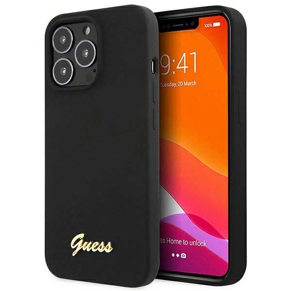Etui Guess Silicone Script Gold Logo na iPhone 13 Pro Max - czarne