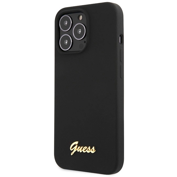 Etui Guess Silicone Script Gold Logo na iPhone 13 Pro Max - czarne