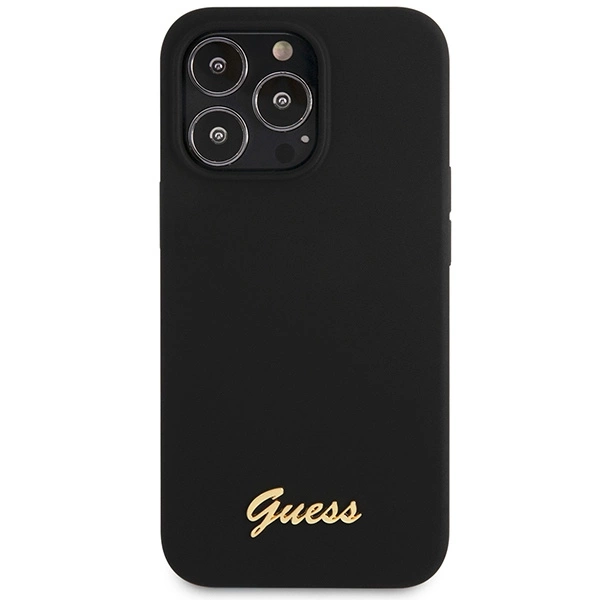 Etui Guess Silicone Script Gold Logo na iPhone 13 Pro Max - czarne
