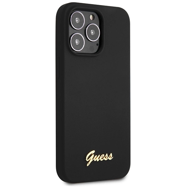 Etui Guess Silicone Script Gold Logo na iPhone 13 Pro Max - czarne