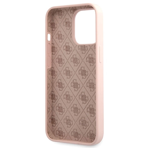 Etui Guess Silicone Script Gold Logo na iPhone 13 Pro Max - jasnoróżowe