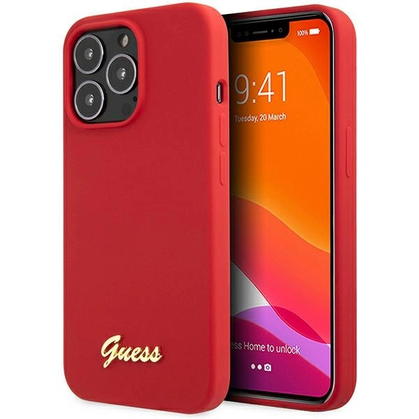 Etui Guess Silicone Vintage Gold Logo na iPhone 13 Pro Max - czerwone