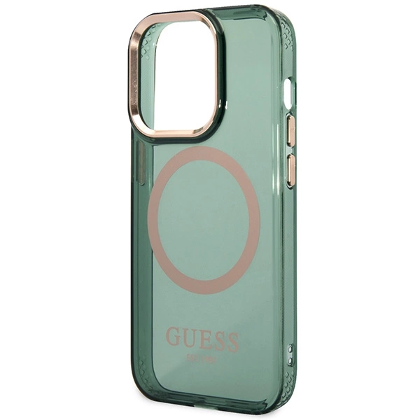 Etui Guess Gold Outline Translucent MagSafe na iPhone 14 Pro - zielone