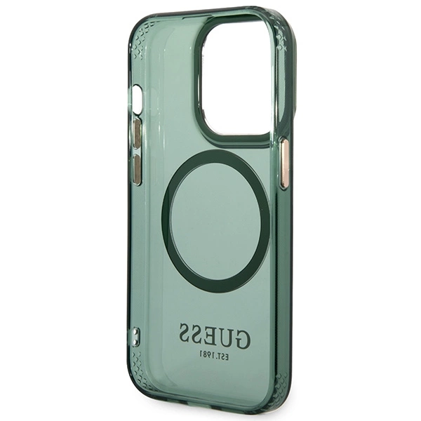 Etui Guess Gold Outline Translucent MagSafe na iPhone 14 Pro - zielone