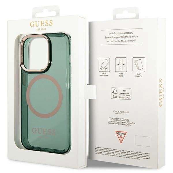 Etui Guess Gold Outline Translucent MagSafe na iPhone 14 Pro - zielone