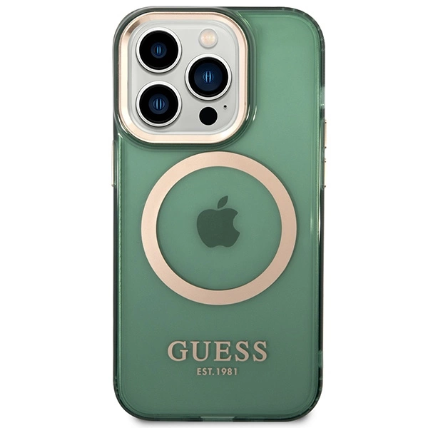 Etui Guess Gold Outline Translucent MagSafe na iPhone 14 Pro Max - zielone