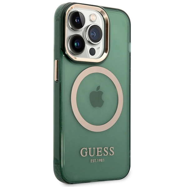 Etui Guess Gold Outline Translucent MagSafe na iPhone 14 Pro Max - zielone