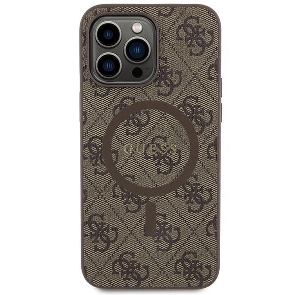 Guess GUHMP14LG4GFRW iPhone 14 Pro 6.1" brązowy/brown hardcase 4G Collection Leather Metal Logo MagSafe
