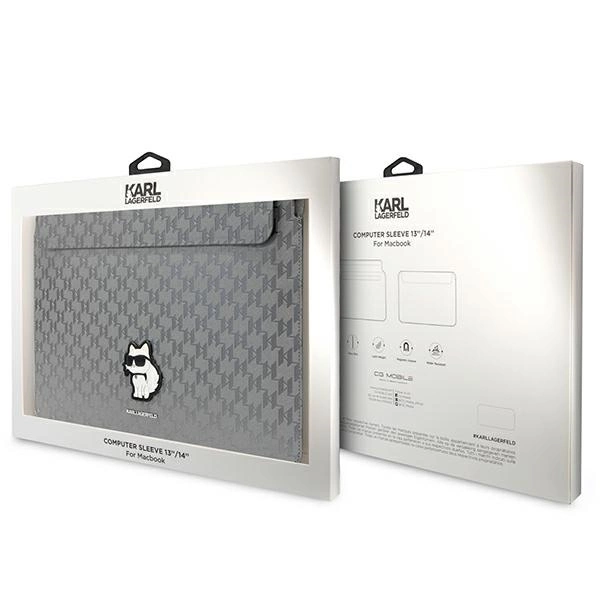 Pokrowiec Karl Lagerfeld Saffiano Monogram Choupette na laptopa 14" - srebrny
