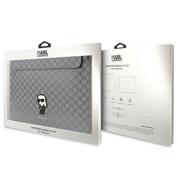 Pokrowiec Karl Lagerfeld Saffiano Monogram Ikonik na laptopa 14" - srebrny