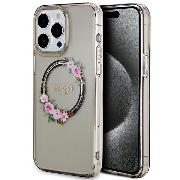 Guess GUHMP15XHFWFCK iPhone 15 Pro Max6.7" czarny/black hardcase IML Flowers Wreatch MagSafe