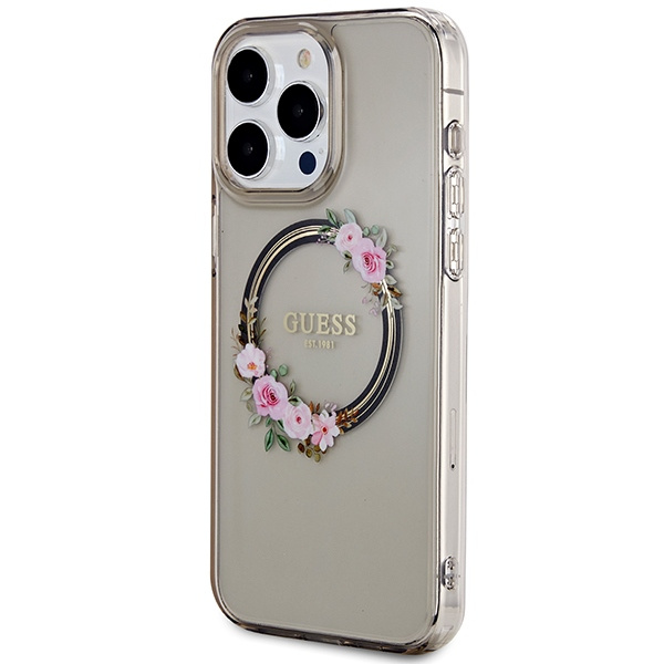 Guess GUHMP15XHFWFCK iPhone 15 Pro Max6.7" czarny/black hardcase IML Flowers Wreatch MagSafe