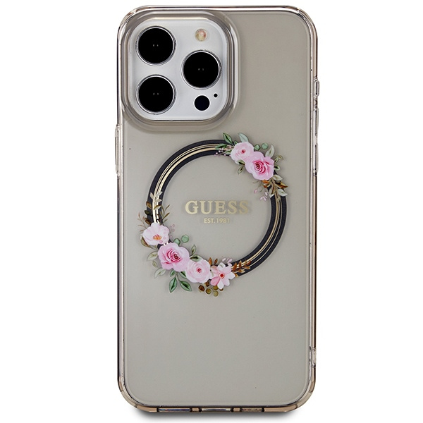 Guess GUHMP15XHFWFCK iPhone 15 Pro Max6.7" czarny/black hardcase IML Flowers Wreatch MagSafe
