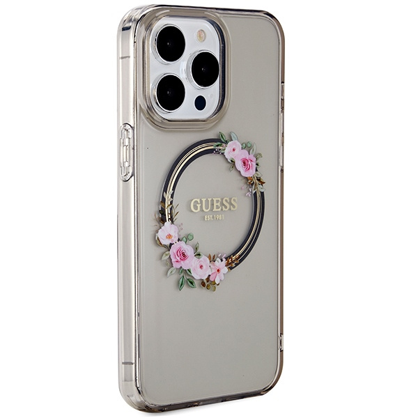 Guess GUHMP15XHFWFCK iPhone 15 Pro Max6.7" czarny/black hardcase IML Flowers Wreatch MagSafe